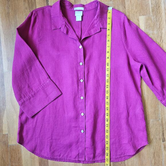 Chico's Linen Shirt Womens Size 2 US 12 Pink Button Front No Iron 3/4 Sleeve - Picture 8 of 8